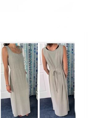 Vintage Minimalist Neutral Beige Long Dress with Dual Waist /Roman Empire Tie